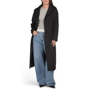 TAHARI Black Wool Blend Leah Belted Wrap Closure Jacket